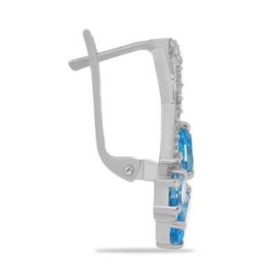 925 STERLING SILVER EARRINGS WITH NATURAL SWISS BLUE TOPAZ & CUBIC ZIRCONIA GEMSTONES